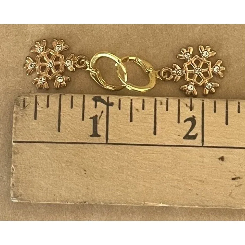Snowflake Dangle Earrings Gold Tone Rhinestone‎ Holiday Winter Christmas